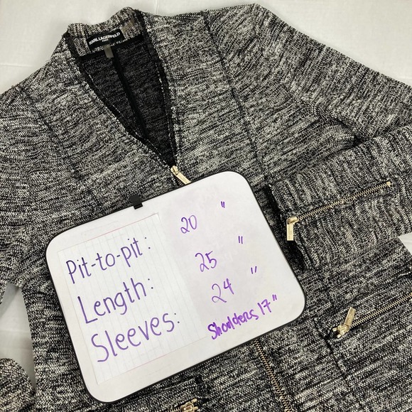 Karl Lagerfeld Tweed Full Zip Blazer Jacket Sz L - Picture 6 of 9